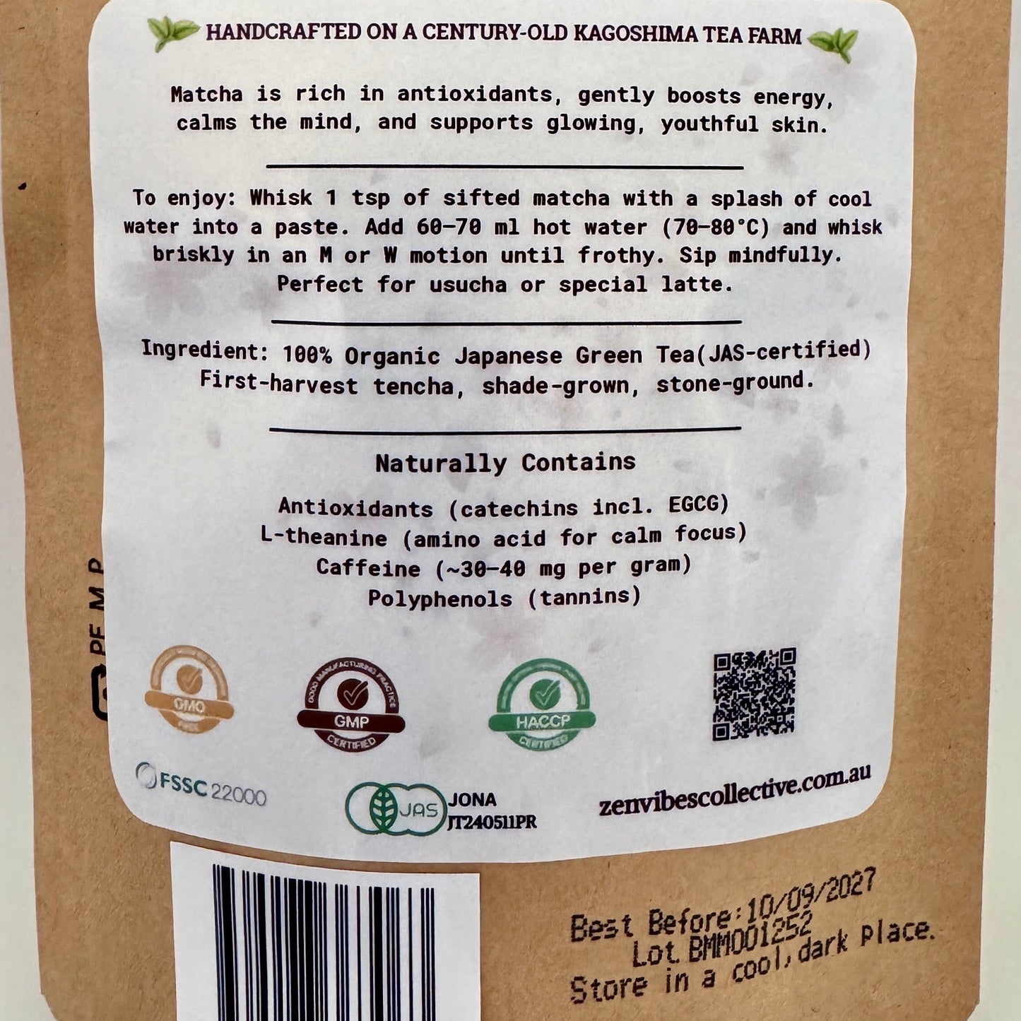 Japanese Certified Organic, Ceremonial Premium Blend Matcha, 50g, Origin: Kagoshima City