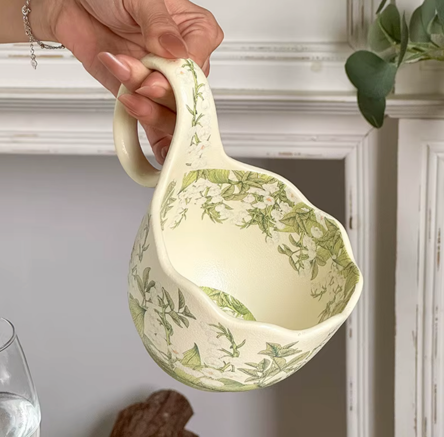 Nordic Bloom Ceramic Mug – 450 ml Floral Cup for Tea, Coffee & Matcha Rituals