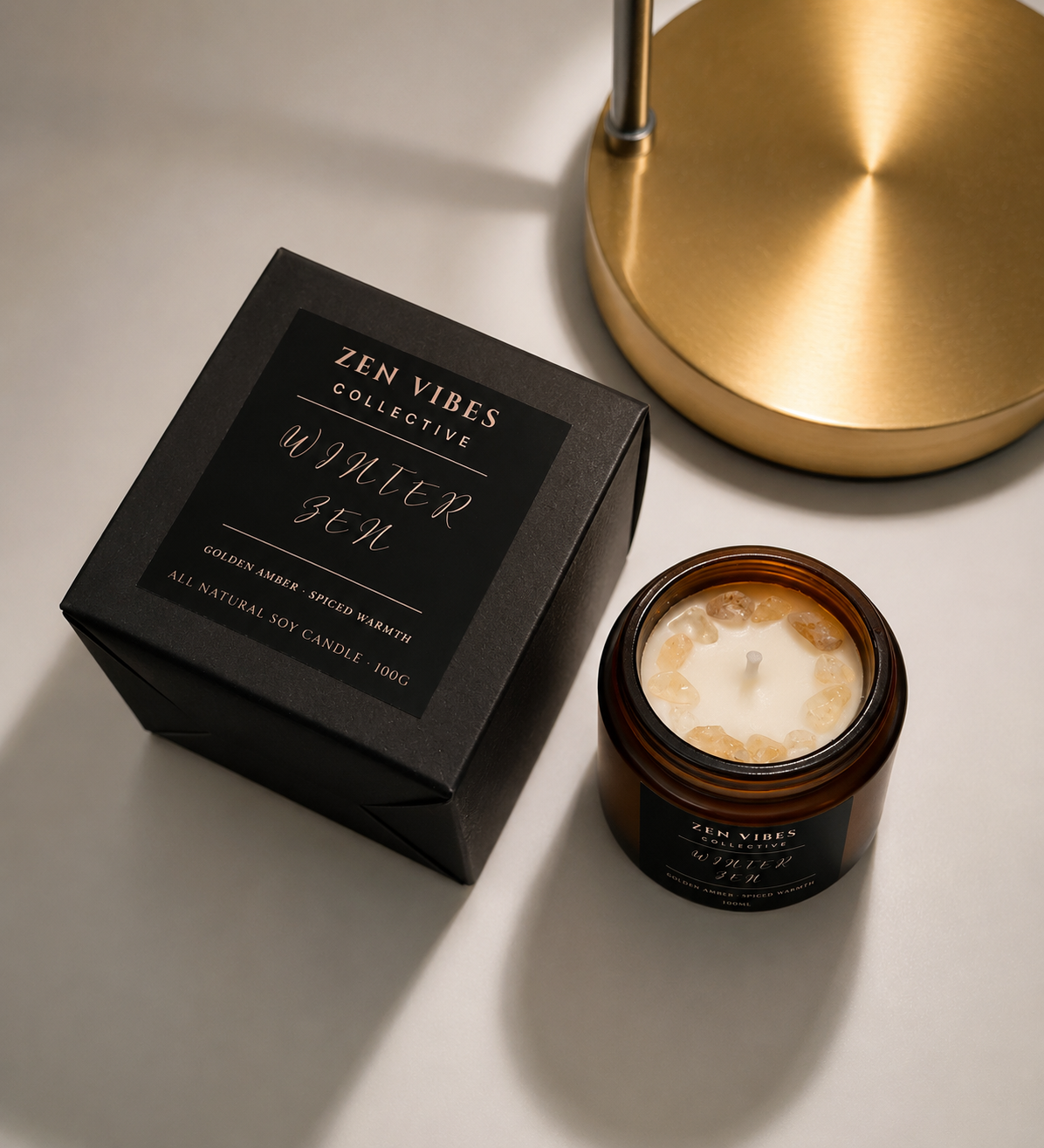 WINTER ZEN — Golden Amber & Spiced Warmth All Natural Soy Candle
