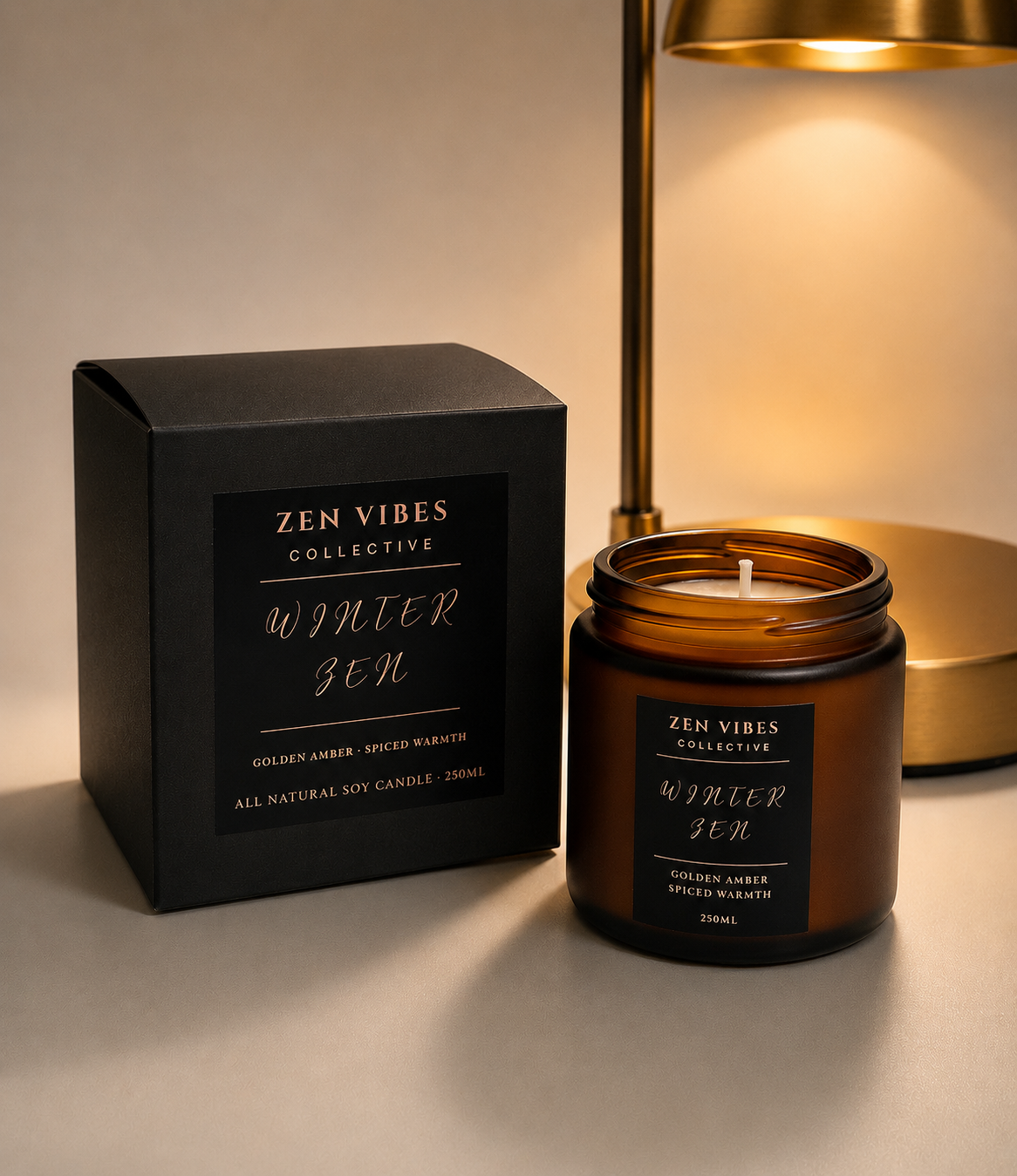 WINTER ZEN — Golden Amber & Spiced Warmth All Natural Soy Candle
