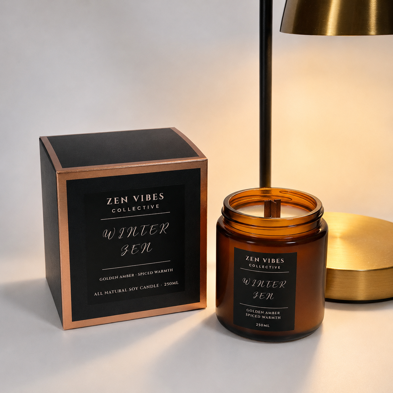 WINTER ZEN — Golden Amber & Spiced Warmth All Natural Soy Candle