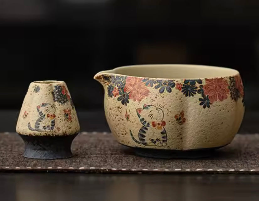 Handcrafted Ceramic Matcha Bowl & Whisk Holder Set – Two Designs