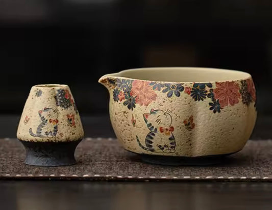 Handcrafted Ceramic Matcha Bowl & Whisk Holder Set – Two Designs