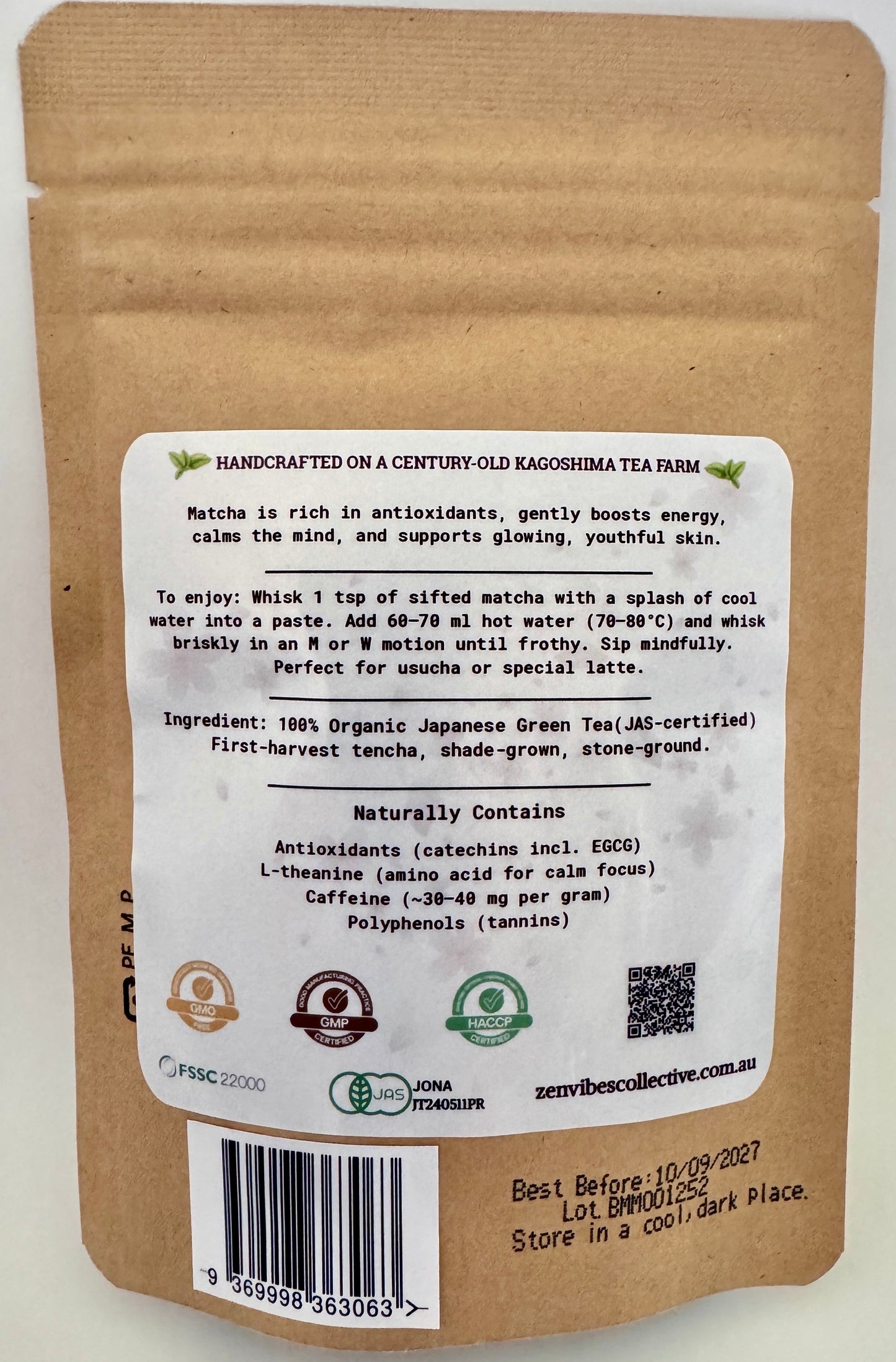 Japanese Certified Organic, Ceremonial Premium Blend Matcha, 50g, Origin: Kagoshima City