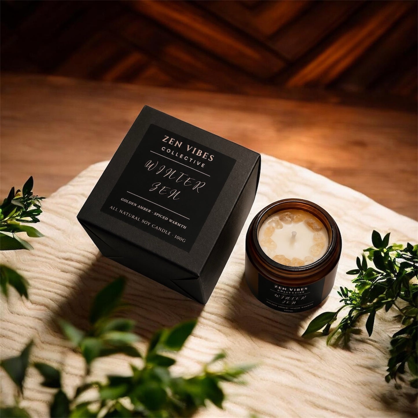 WINTER ZEN — Golden Amber & Spiced Warmth All Natural Soy Candle