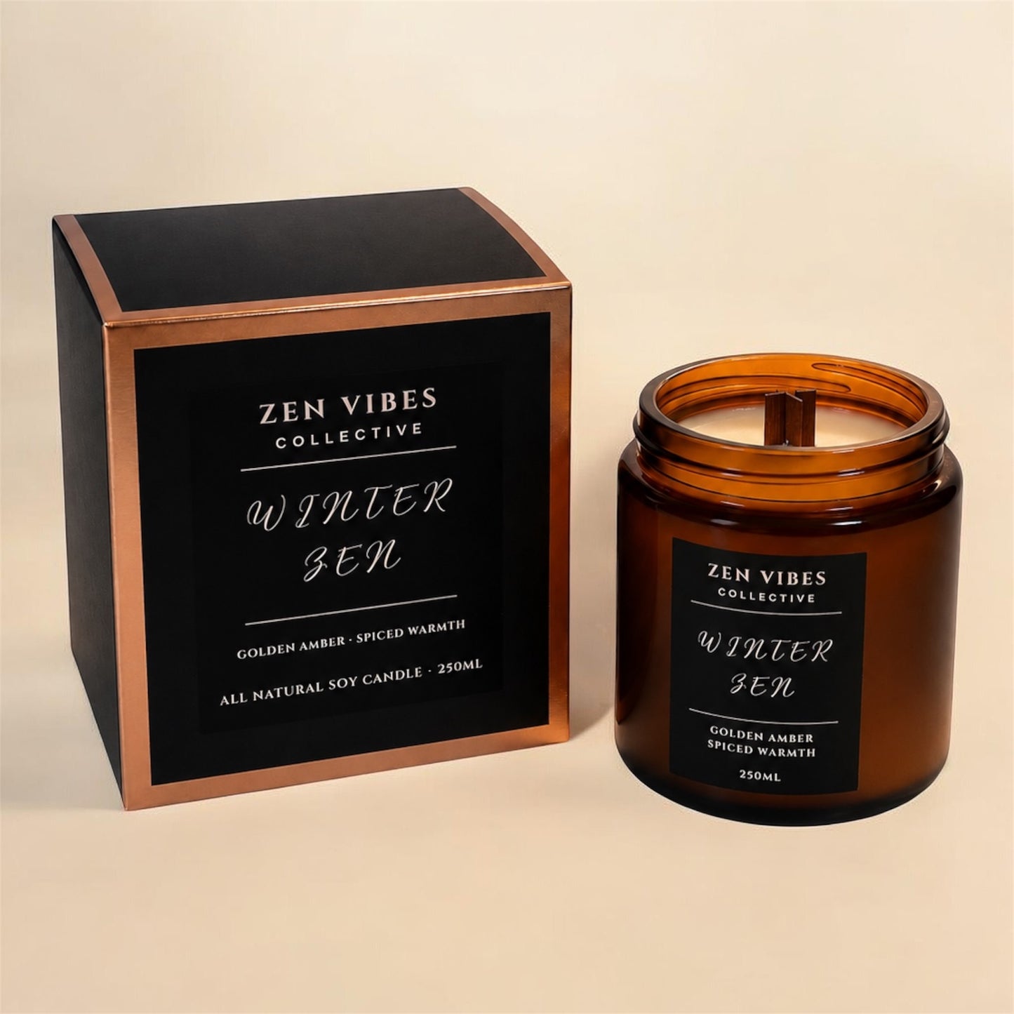 WINTER ZEN — Golden Amber & Spiced Warmth All Natural Soy Candle
