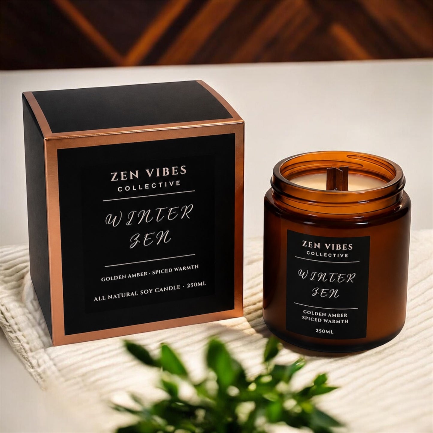 WINTER ZEN — Golden Amber & Spiced Warmth All Natural Soy Candle