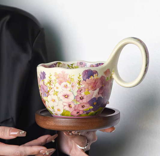 Nordic Bloom Ceramic Mug – 450 ml Floral Cup for Tea, Coffee & Matcha Rituals