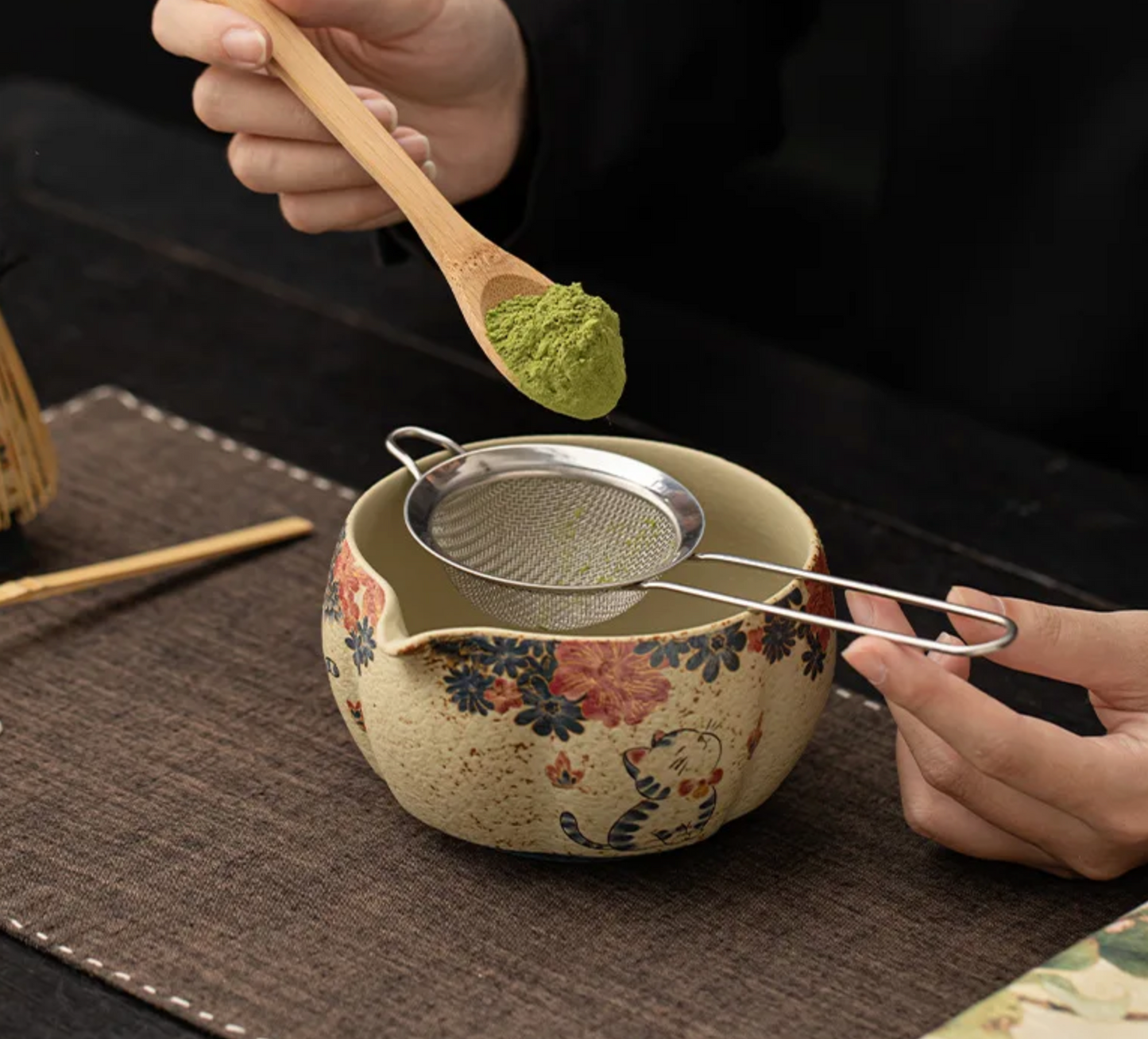 Handcrafted Ceramic Matcha Bowl & Whisk Holder Set – Two Designs