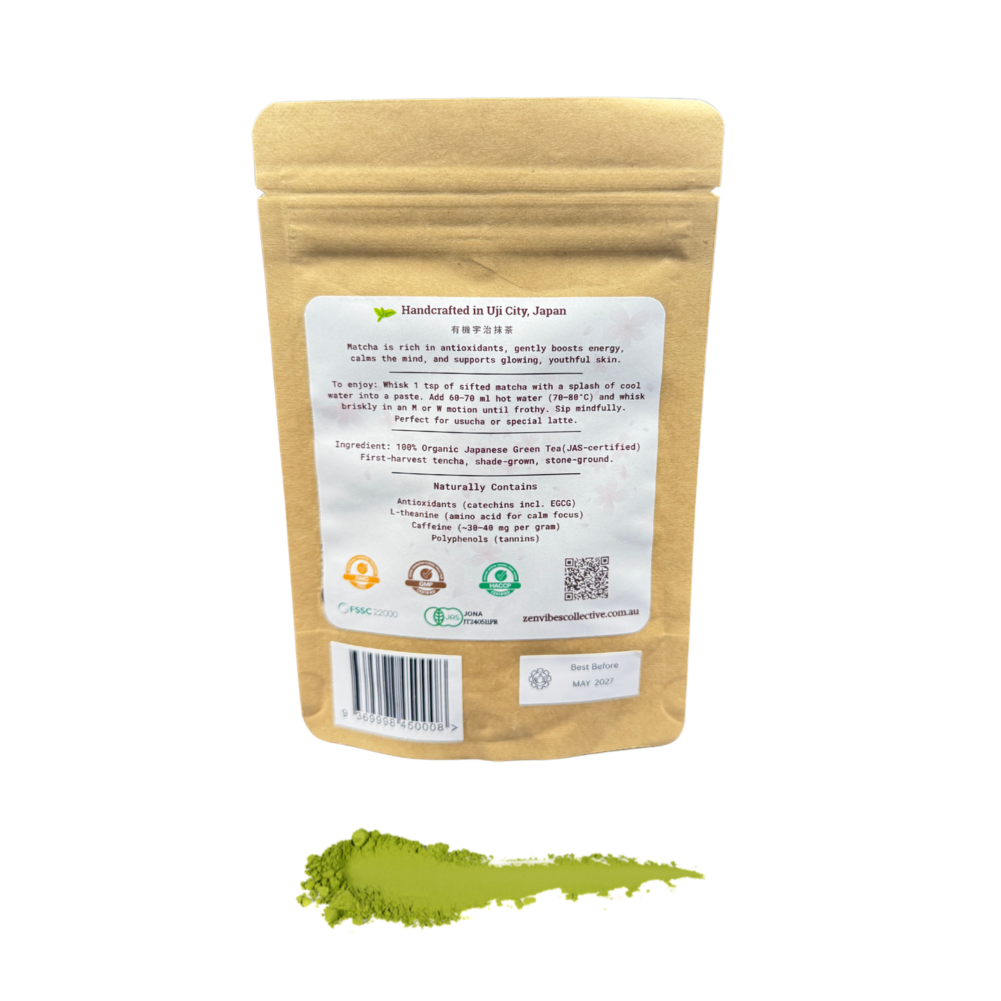 Japanese Certified Organic, Ceremonial Uji Matcha, 30g, Origin: Uji City *free bamboo scoop til end of December*
