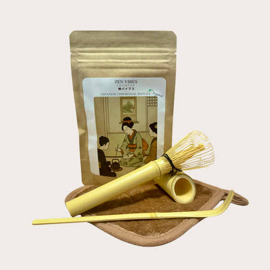 Japanese Matcha Starter Set – Organic Matcha, Bamboo Whisk & Scoop | Zen Vibes Collective
