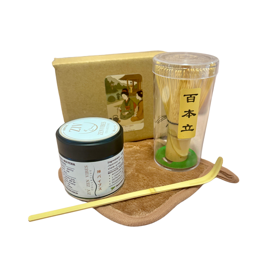 Japanese Matcha Starter Set – Organic Matcha, Bamboo Whisk & Scoop | Zen Vibes Collective
